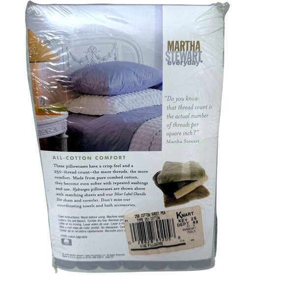 MARTHA STEWART Everyday Pillowcases Pair King Size 100% Cotton Sage Green NWT - Picture 3 of 6